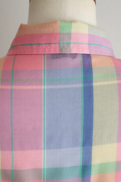 70s Pastel Rainbow Cotton Checked Maxi Dress