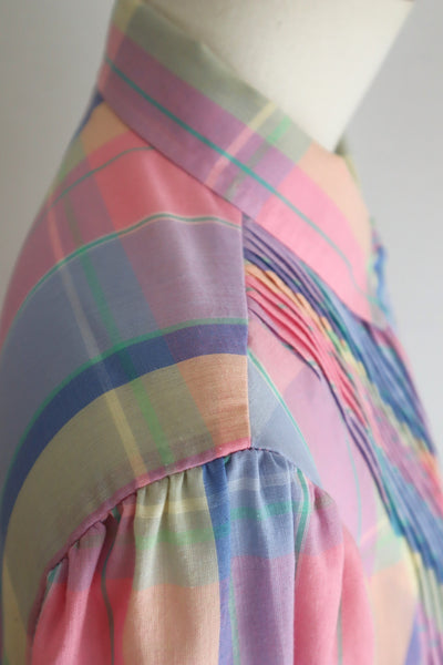 70s Pastel Rainbow Cotton Checked Maxi Dress