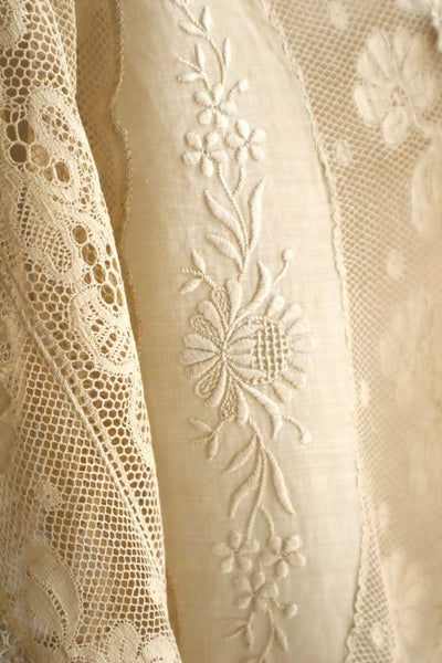 1910s–1920s Normandy Lace Appliqué Shawl with Hand Embroidery