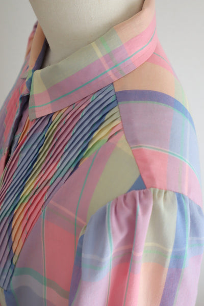70s Pastel Rainbow Cotton Checked Maxi Dress