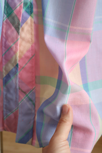70s Pastel Rainbow Cotton Checked Maxi Dress