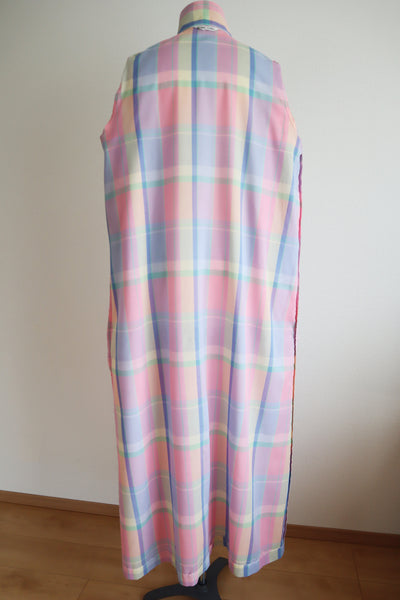 70s Pastel Rainbow Cotton Checked Maxi Dress