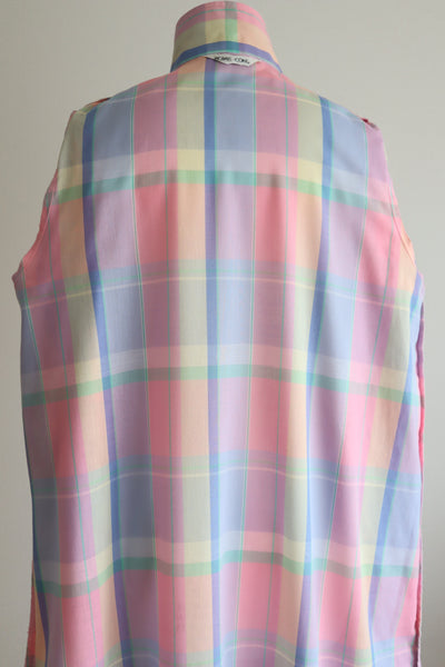 70s Pastel Rainbow Cotton Checked Maxi Dress