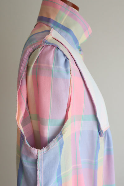 70s Pastel Rainbow Cotton Checked Maxi Dress