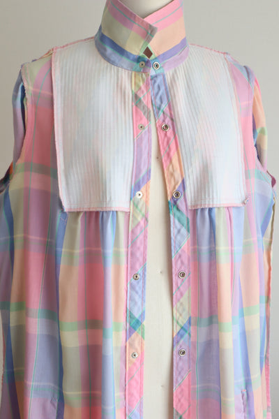 70s Pastel Rainbow Cotton Checked Maxi Dress
