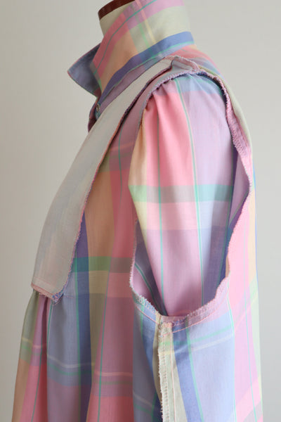 70s Pastel Rainbow Cotton Checked Maxi Dress