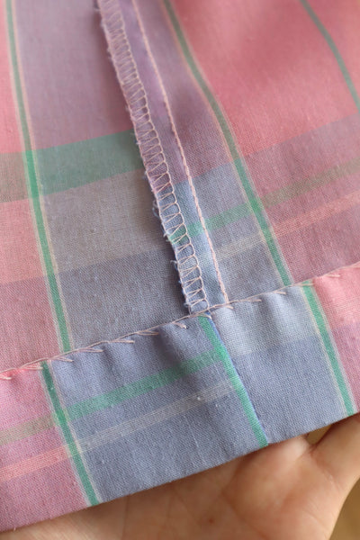 70s Pastel Rainbow Cotton Checked Maxi Dress