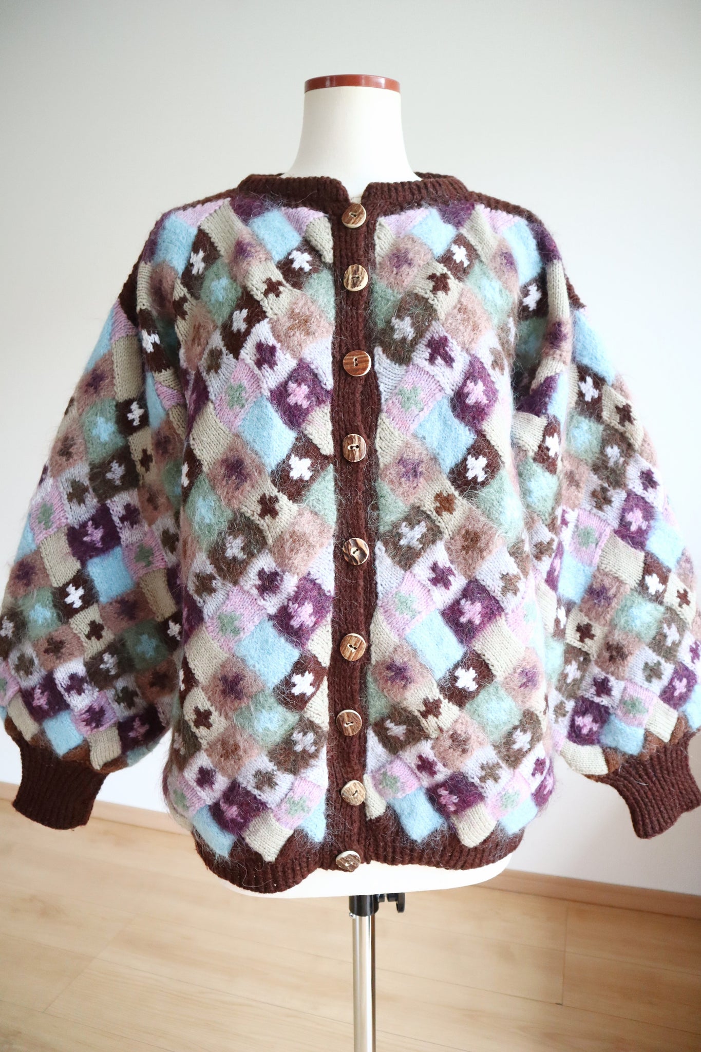 80s Hand Knit Multicolor Mohair Cardigan