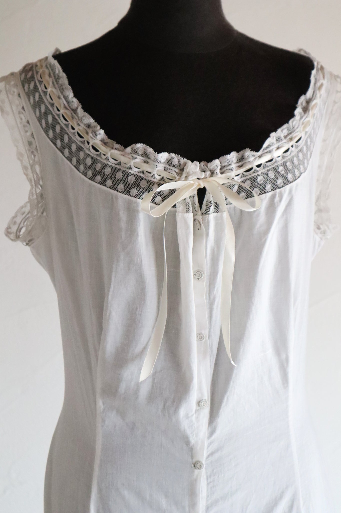 1910s French Valenciennes Lace Cotton Dress