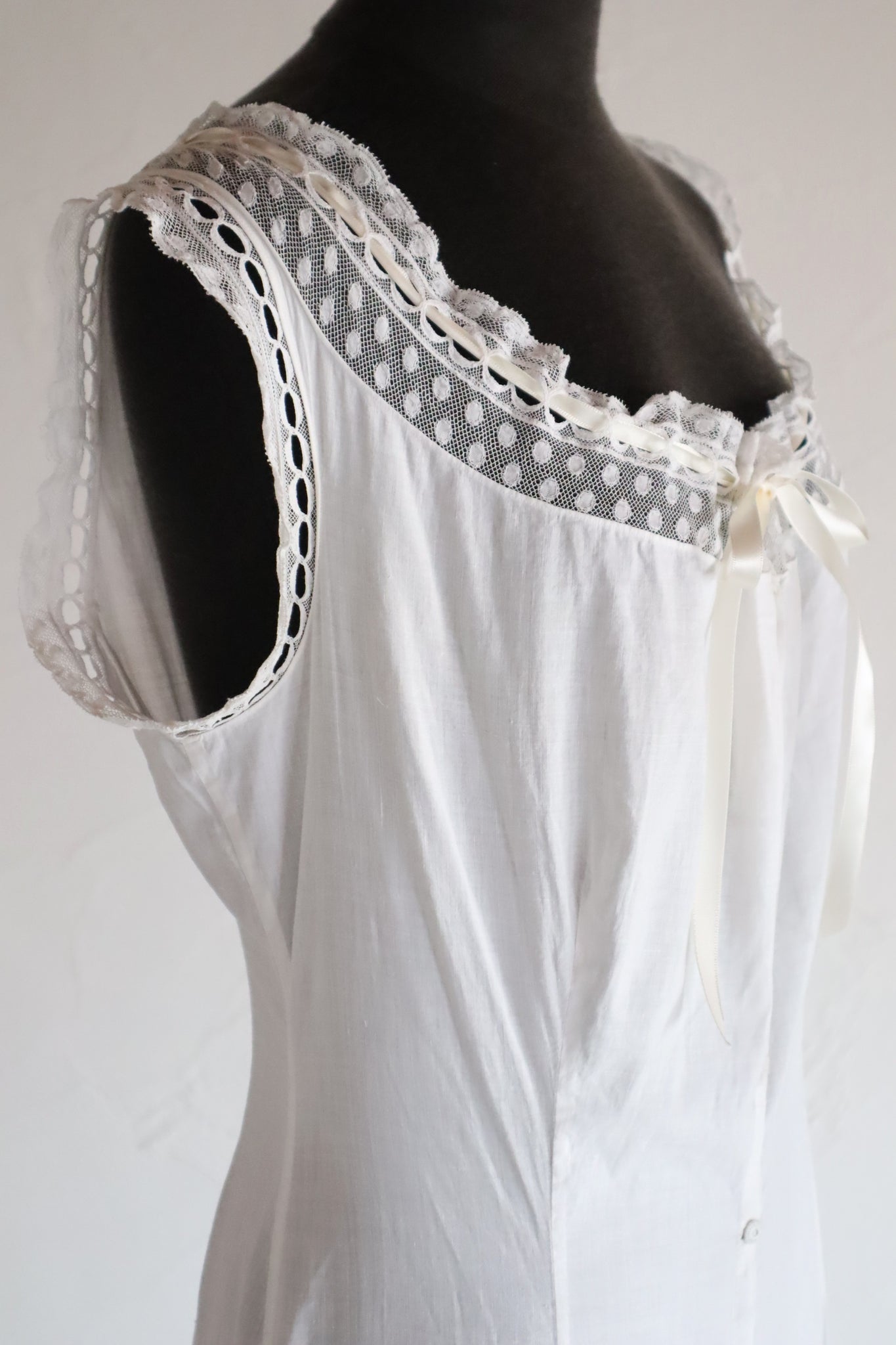 1910s French Valenciennes Lace Cotton Dress