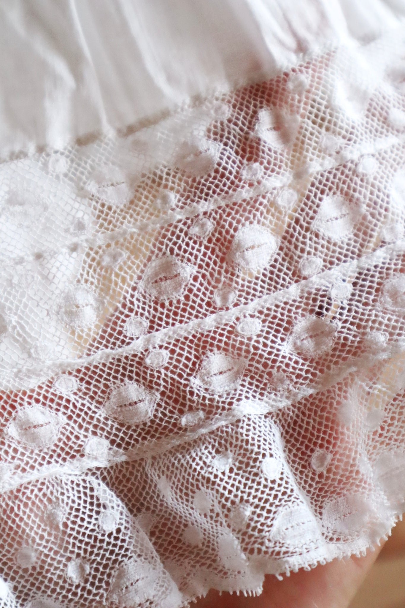1910s French Valenciennes Lace Cotton Dress