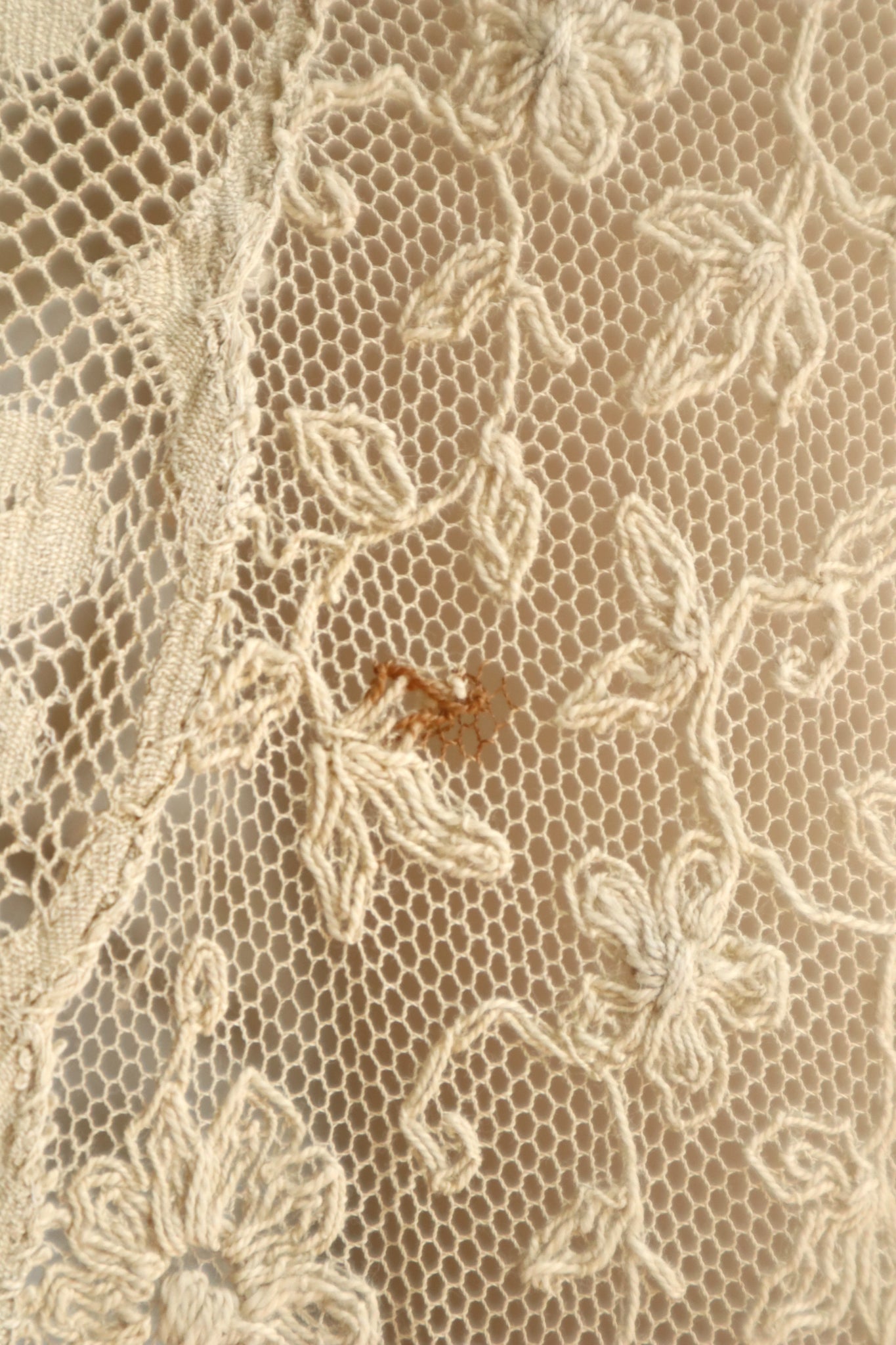 1910s–1920s Normandy Lace Appliqué Shawl with Hand Embroidery