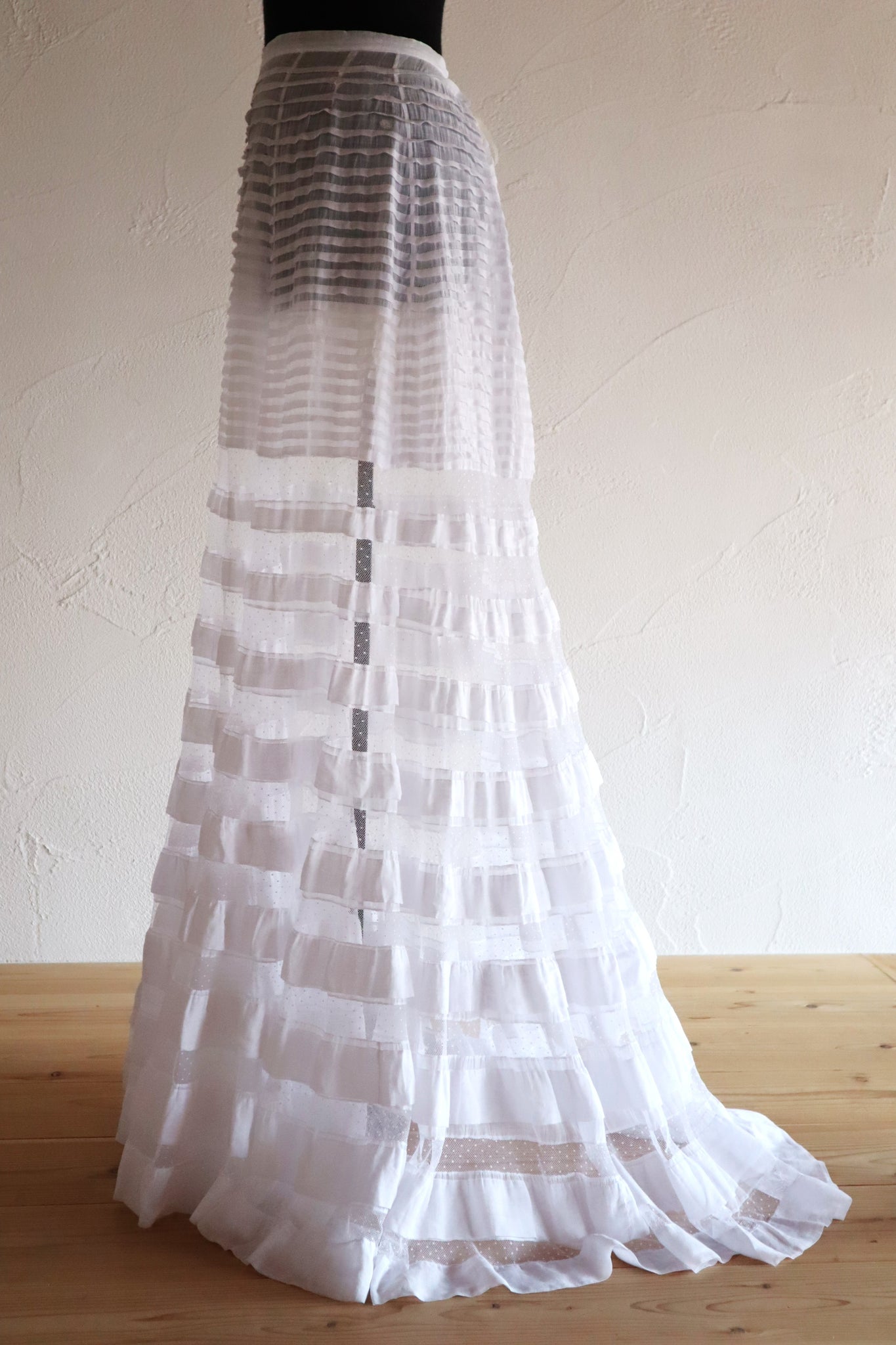 1910s English Sheer Cotton & Swiss Dot Tulle Train Skirt