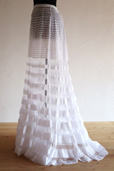 1910s English Sheer Cotton & Swiss Dot Tulle Train Skirt