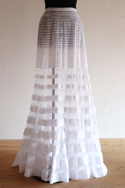 1910s English Sheer Cotton & Swiss Dot Tulle Train Skirt