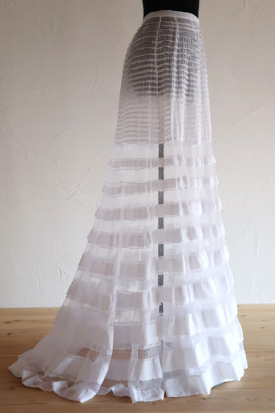 1910s English Sheer Cotton & Swiss Dot Tulle Train Skirt