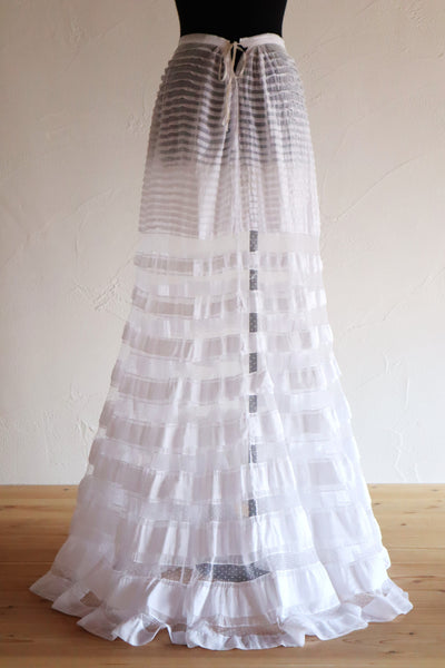 1910s English Sheer Cotton & Swiss Dot Tulle Train Skirt