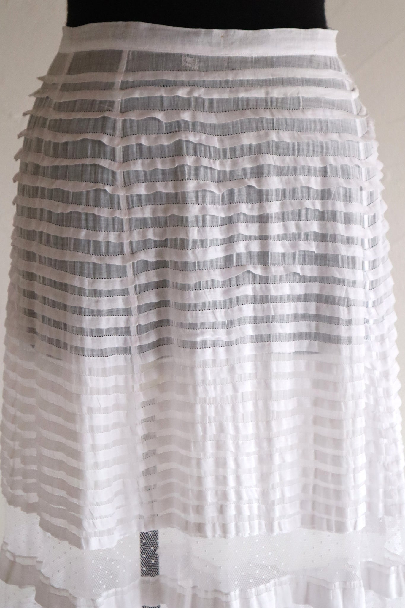 1910s English Sheer Cotton & Swiss Dot Tulle Train Skirt