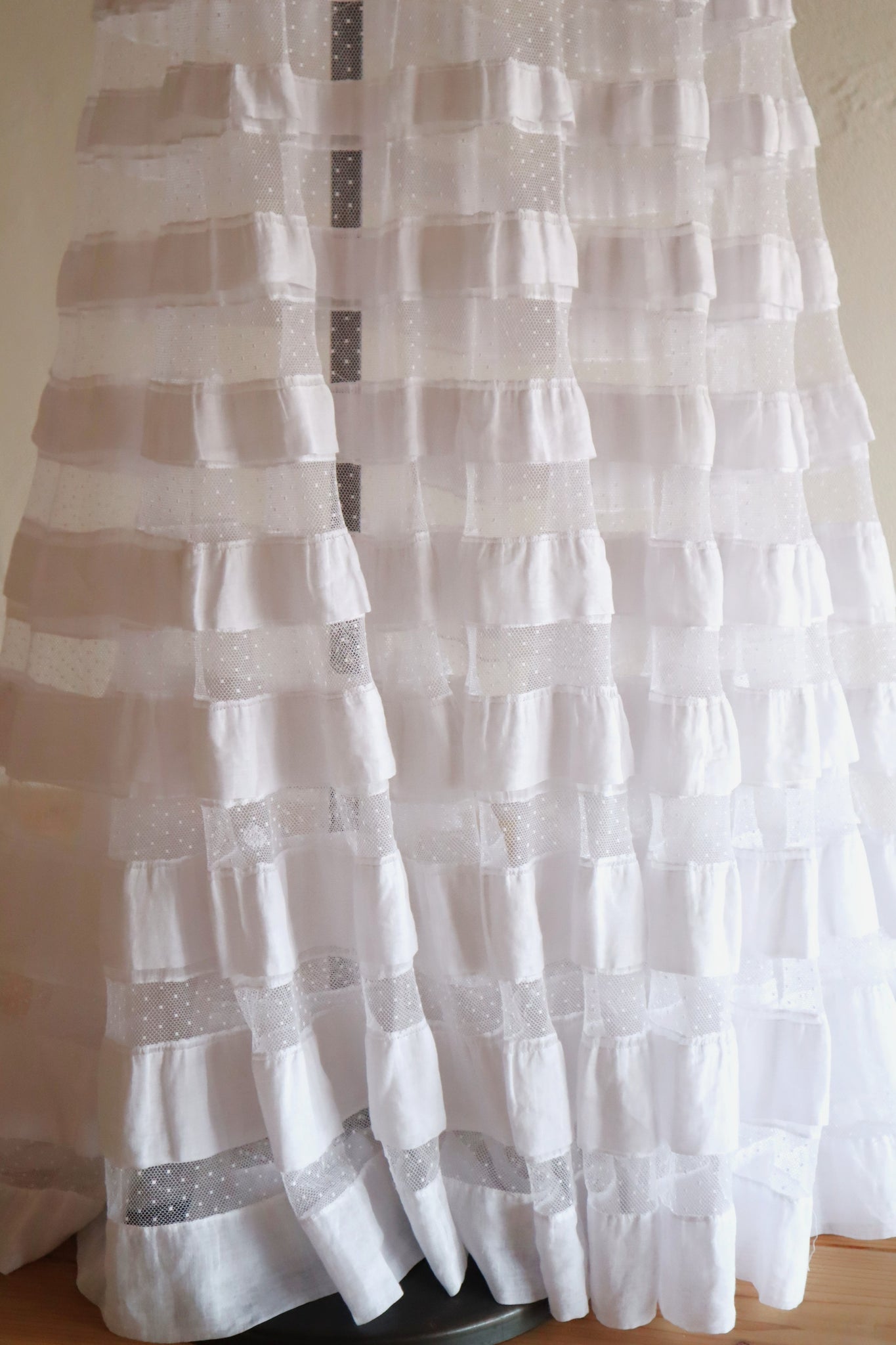 1910s English Sheer Cotton & Swiss Dot Tulle Train Skirt