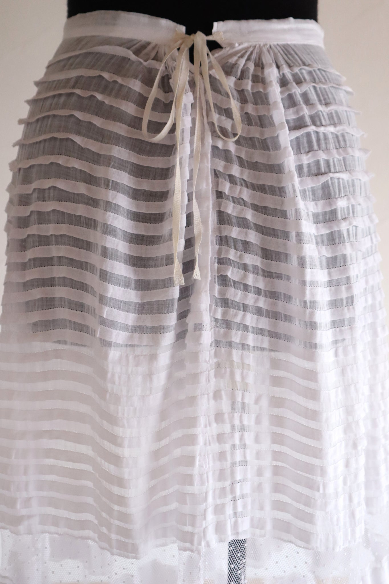 1910s English Sheer Cotton & Swiss Dot Tulle Train Skirt
