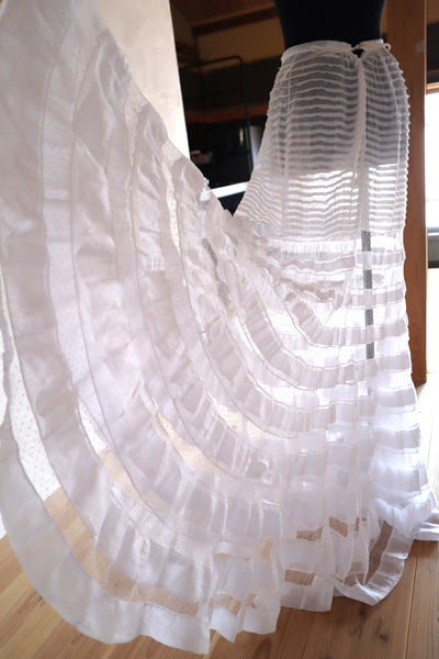 1910s English Sheer Cotton & Swiss Dot Tulle Train Skirt
