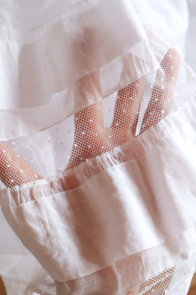 1910s English Sheer Cotton & Swiss Dot Tulle Train Skirt