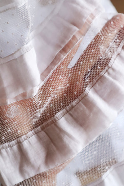 1910s English Sheer Cotton & Swiss Dot Tulle Train Skirt