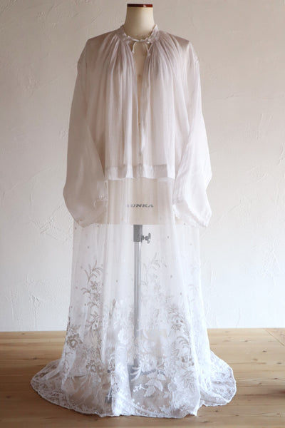 1900s French Linen Church Smock with Carrickmacross Style Lace