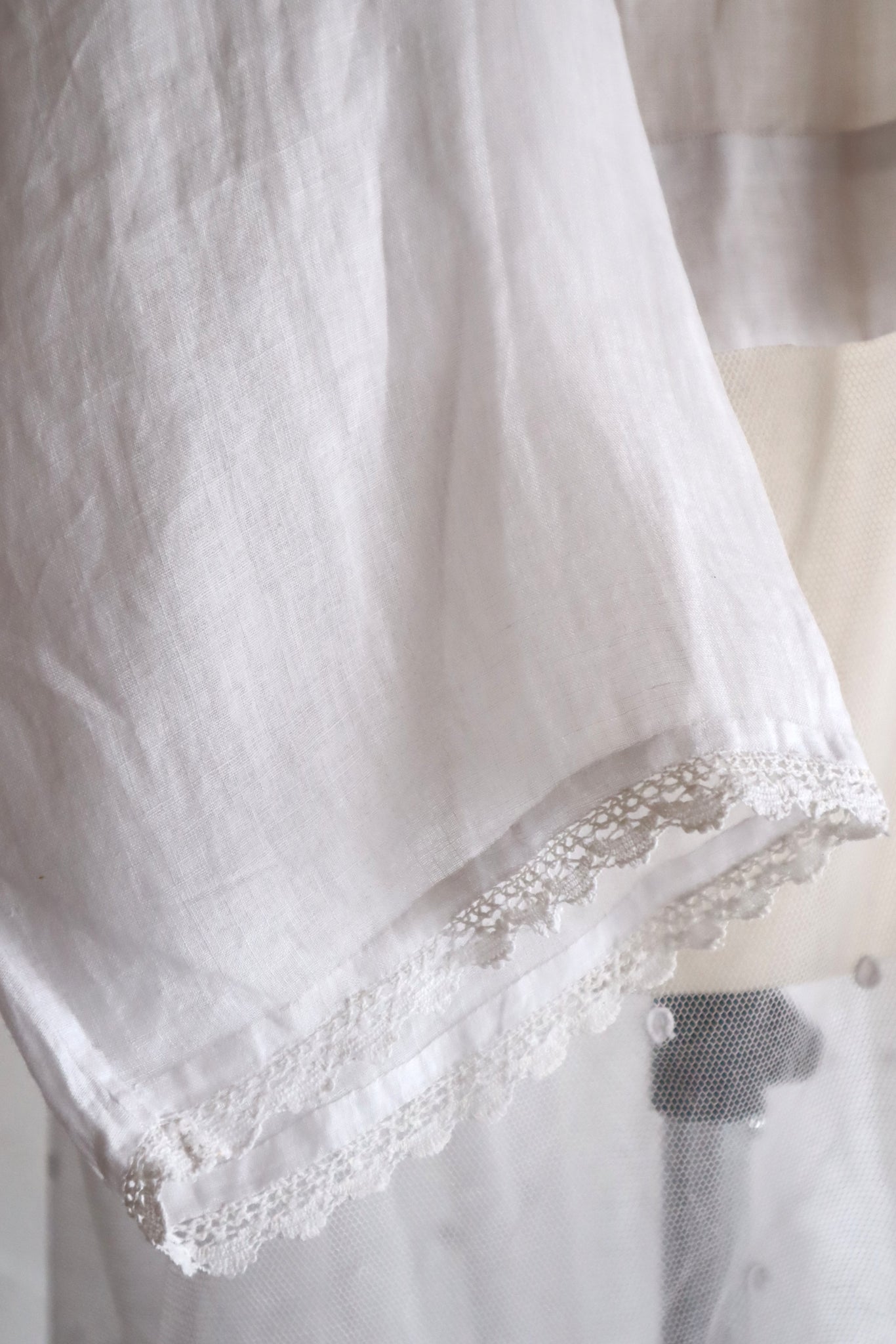 1900s French Linen Church Smock with Carrickmacross Style Lace