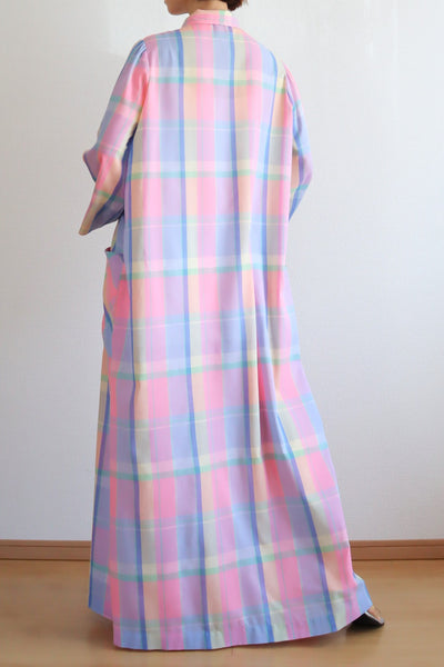 70s Pastel Rainbow Cotton Checked Maxi Dress