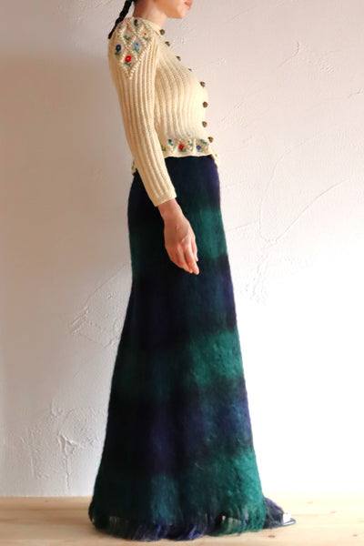 70s Scottish Green×Navy Mohair Skirt