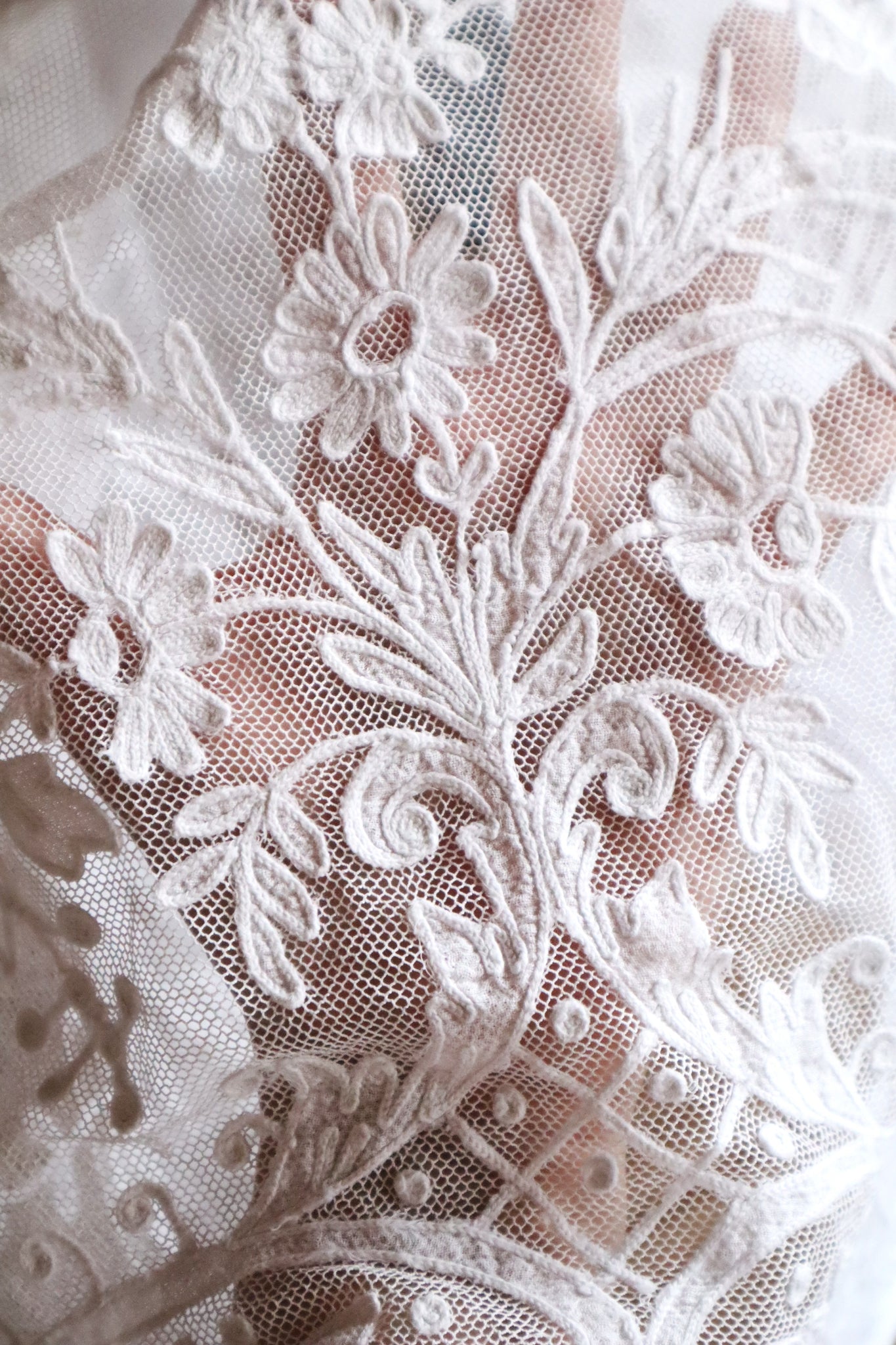 1900s French Linen Church Smock with Carrickmacross Style Lace