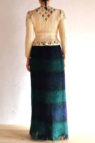 70s Scottish Green×Navy Mohair Skirt