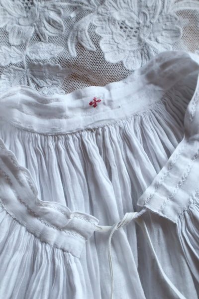 1900s French Linen Church Smock with Carrickmacross Style Lace