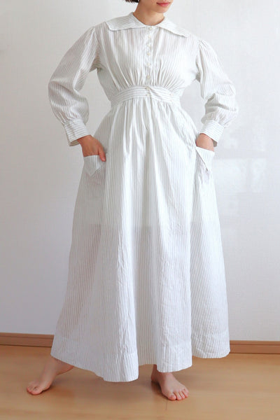 1880s White Calico Dress