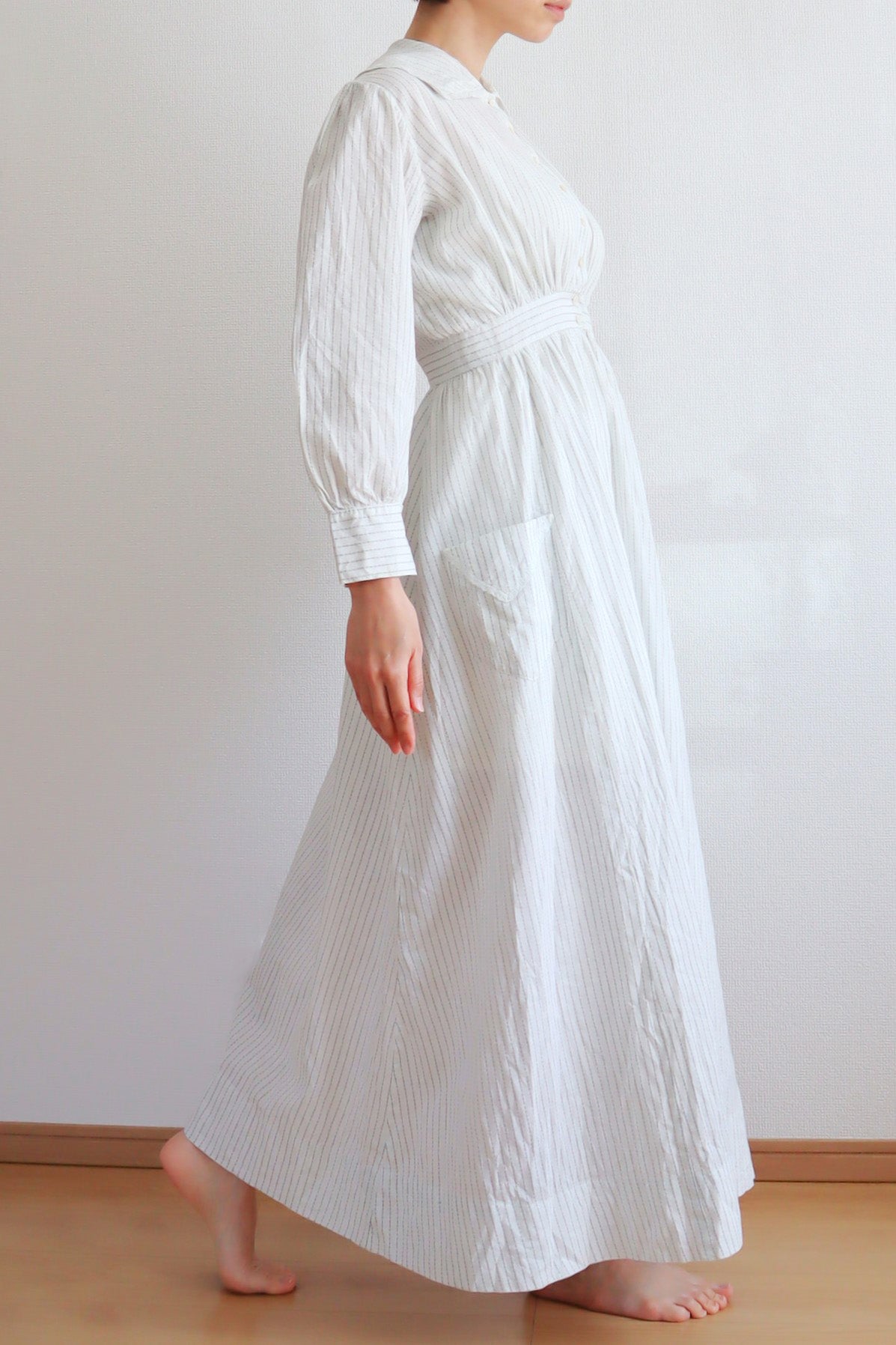 1880s White Calico Dress