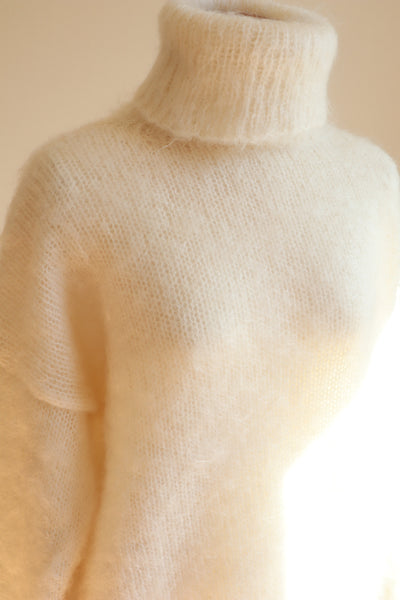 80s Hand Knit White Mohair Sweater Size XL