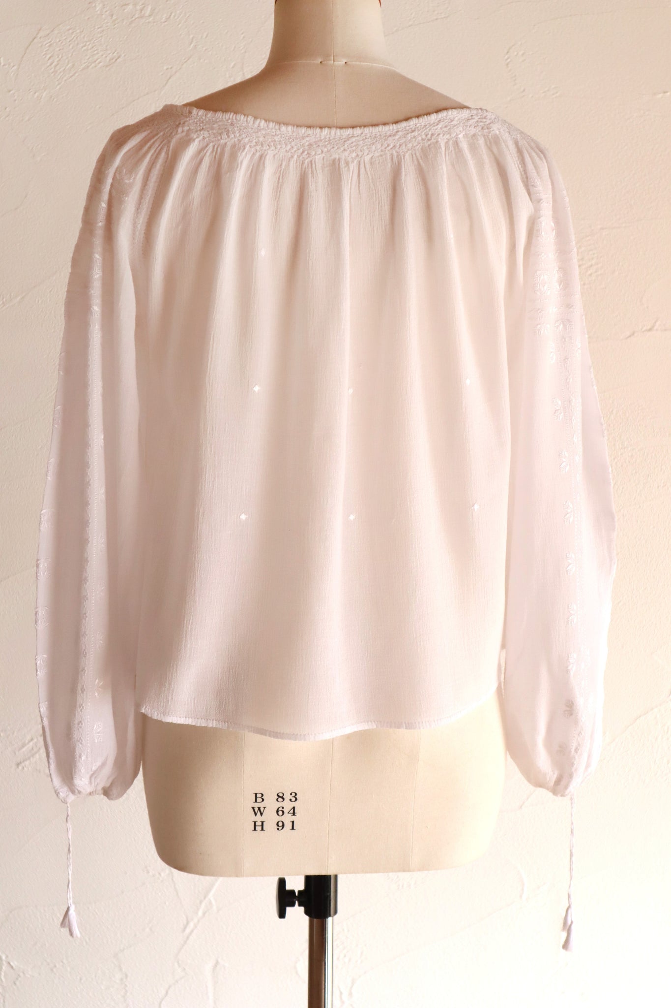 70s Embroidery Romanian Blouse White