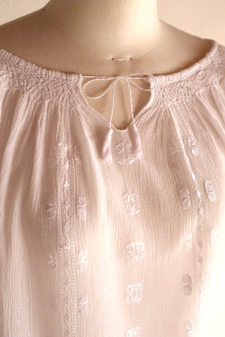 70s Embroidery Romanian Blouse White
