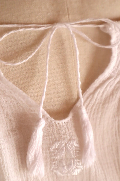 70s Embroidery Romanian Blouse White