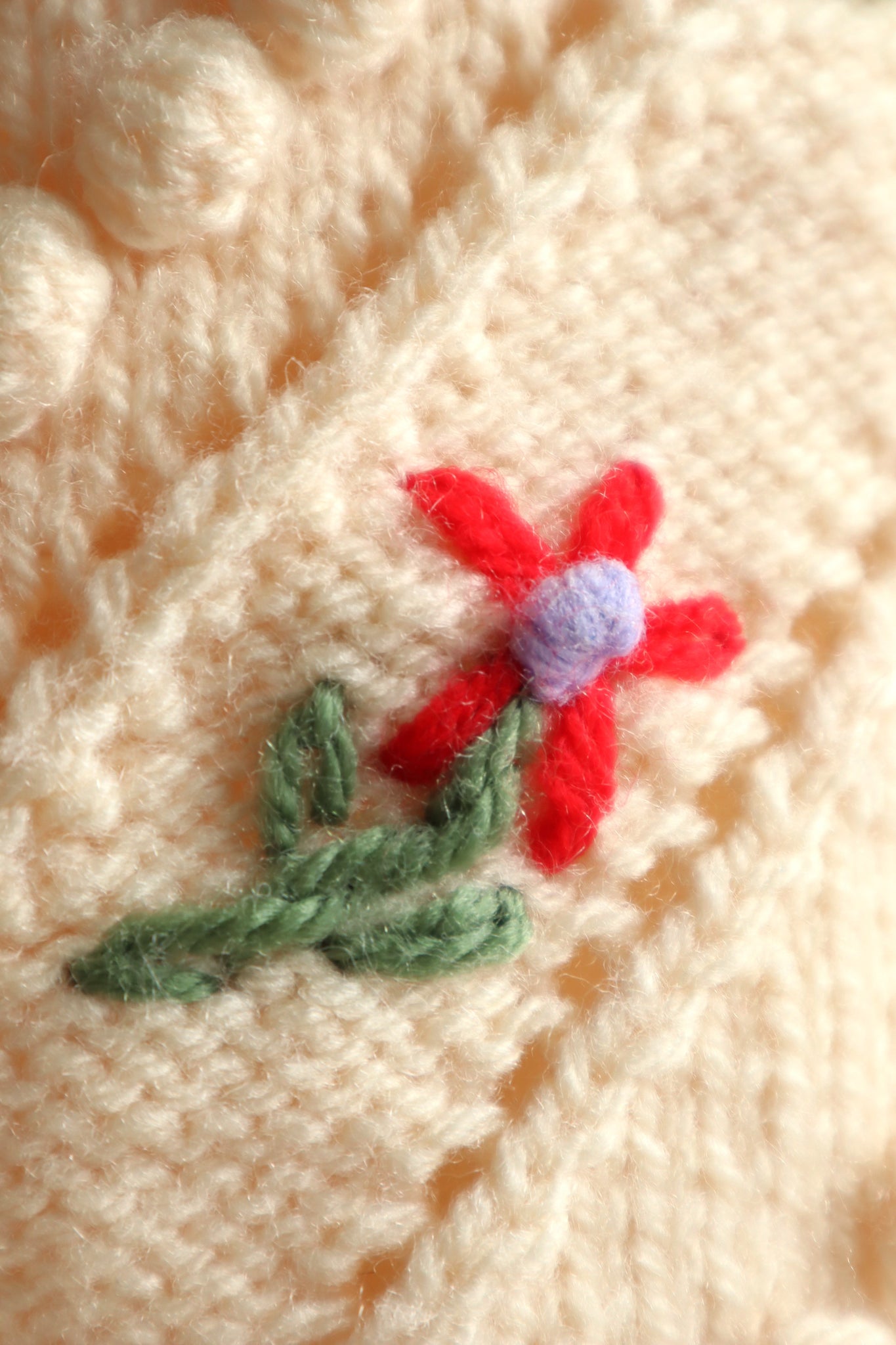 80s Flower Embroidery Cream Austrian Cardigan