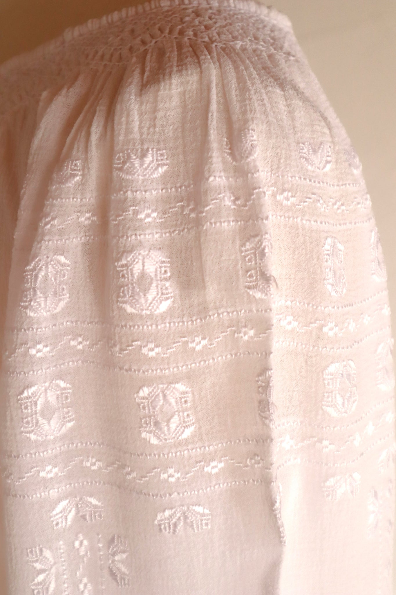 70s Embroidery Romanian Blouse White