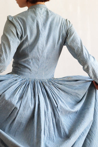 1890s Blue Striped Calico Dress