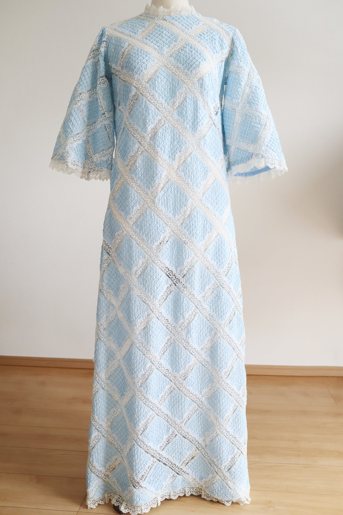 70s Pale Blue Mexican Dress