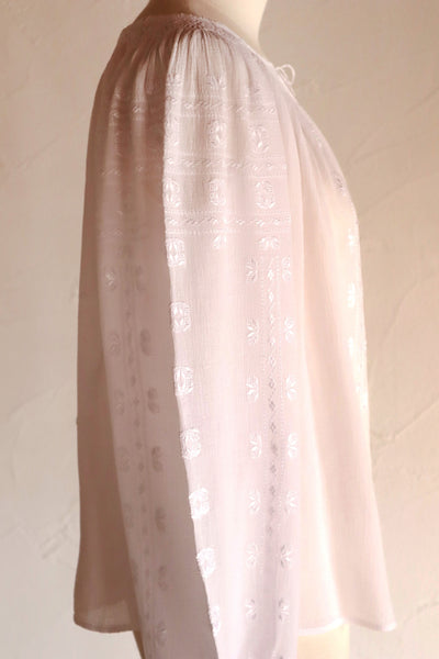 70s Embroidery Romanian Blouse White