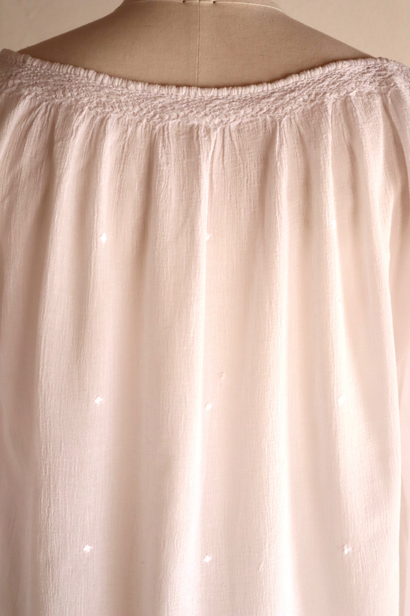70s Embroidery Romanian Blouse White