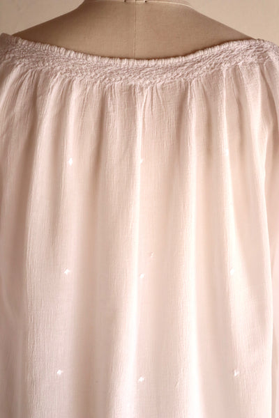 70s Embroidery Romanian Blouse White