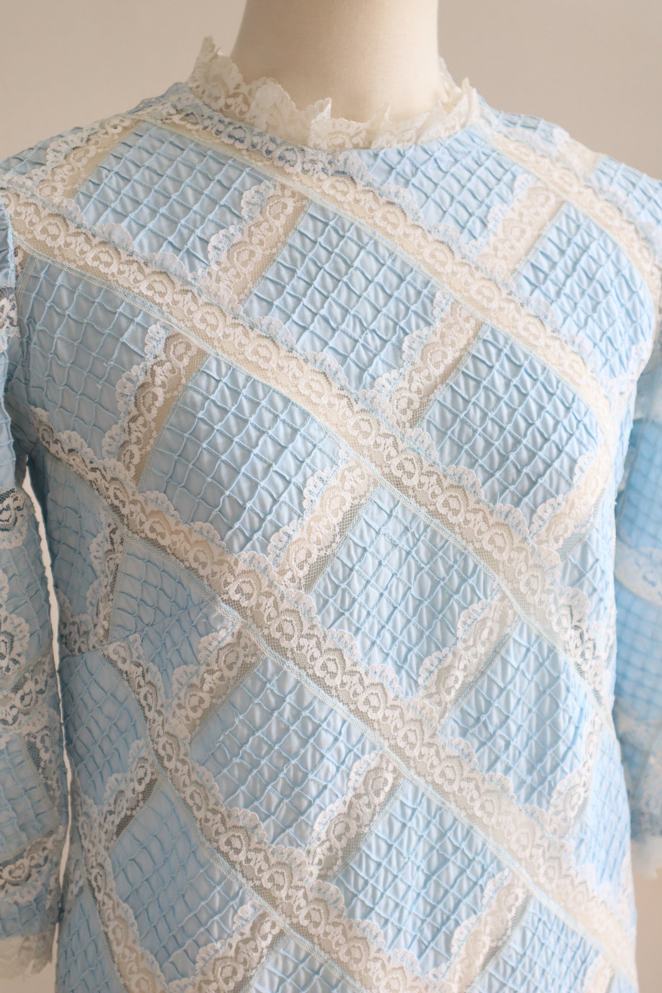 70s Pale Blue Mexican Dress