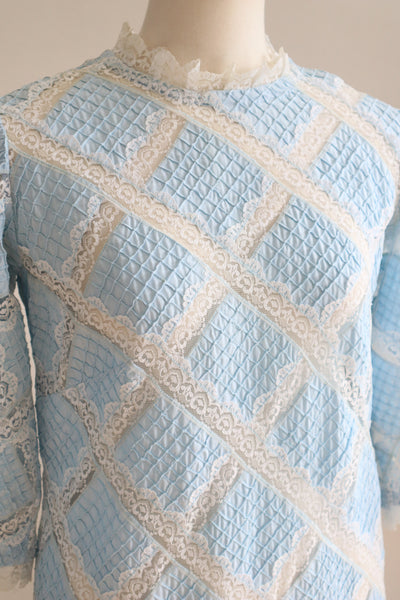 70s Pale Blue Mexican Dress
