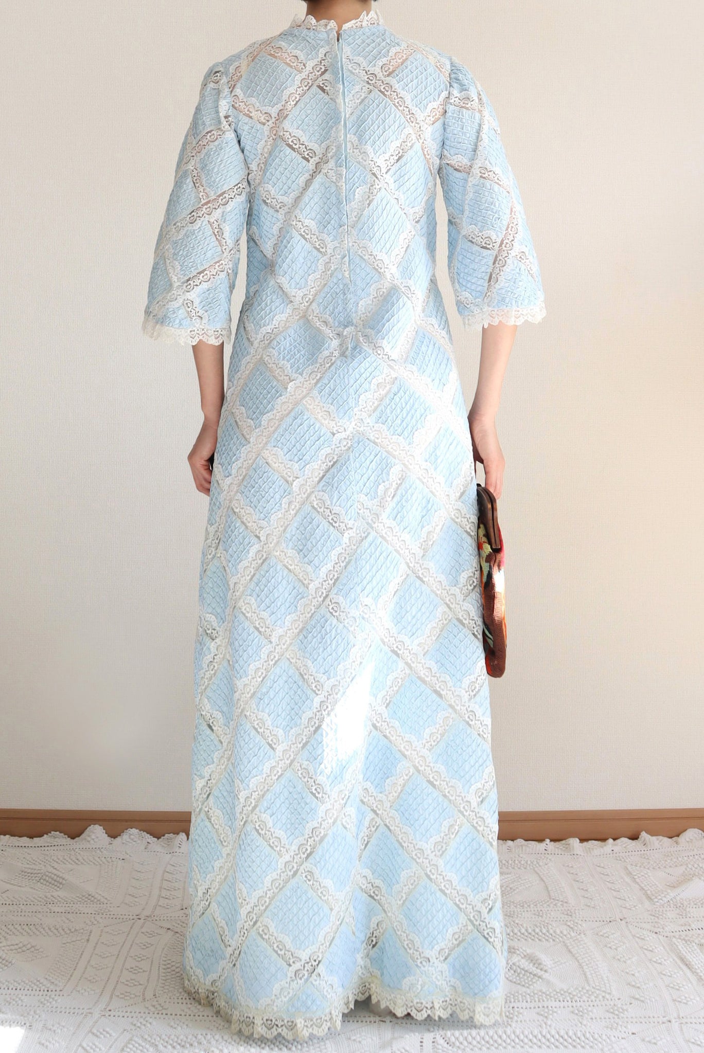 70s Pale Blue Mexican Dress